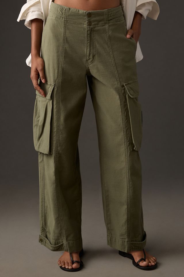 Anthropologie Utility Wide Leg Cargo Pants Green Plus Size 26 W OB# 1270861