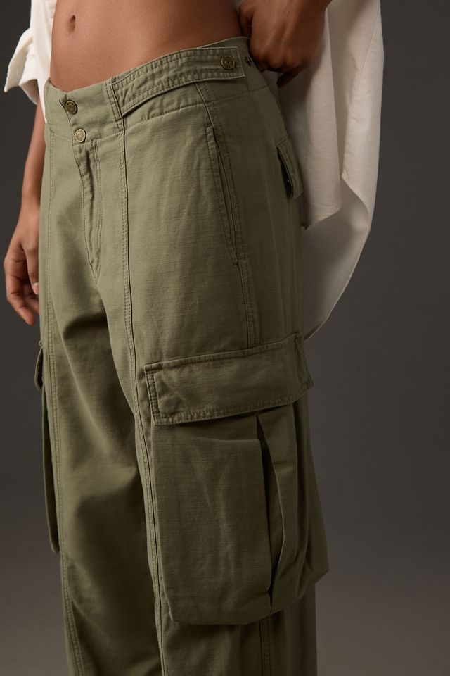 Anthropologie Utility Wide Leg Cargo Pants Green Plus Size 26 W OB# 1270861