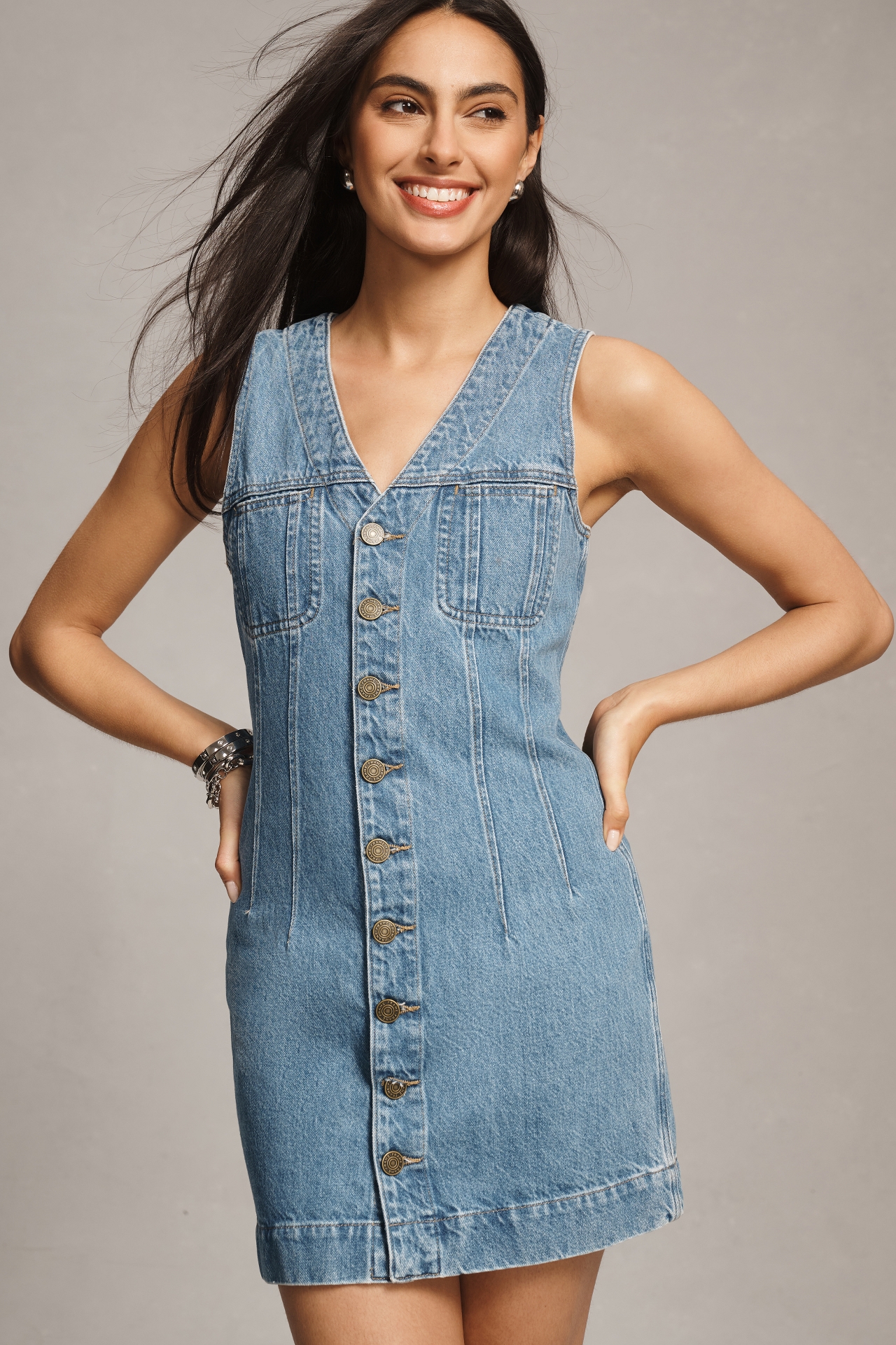 FRAME Sleeveless Trucker Pocket Denim Mini Dress