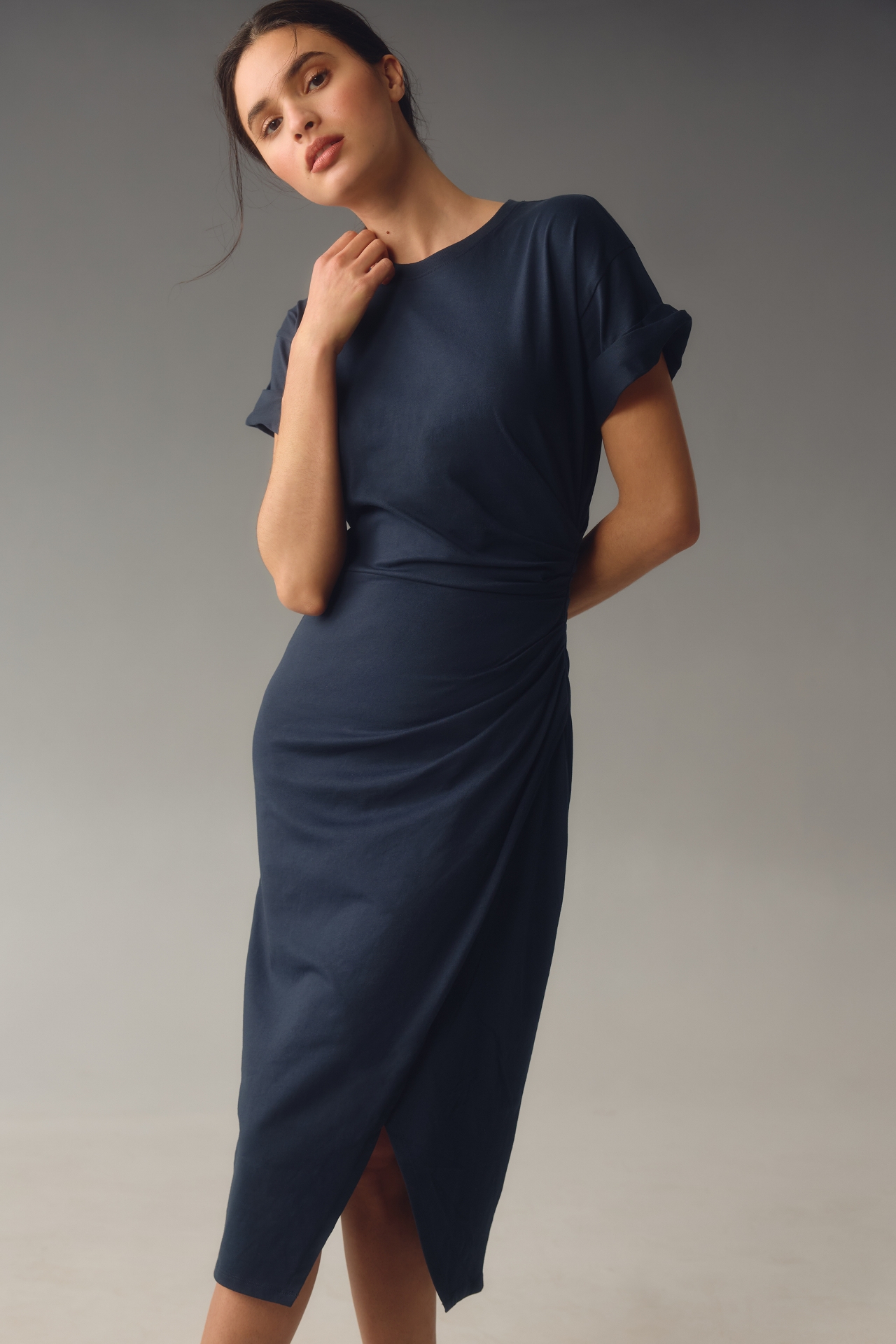 FRAME Faux-Wrap Midi Dress