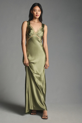 reformation chania silk dress dupe Reformation Chania Green Silk Dress by Reformation