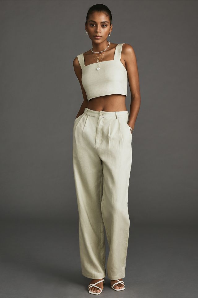 Linen 2 Piece Set - Cropped Tank & Pants by Wishlist - Natural Tan - Miss  Monroe Boutique