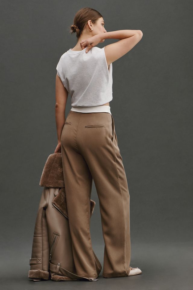 Beige Stevie fold-over waistband wide-leg trousers, Reformation