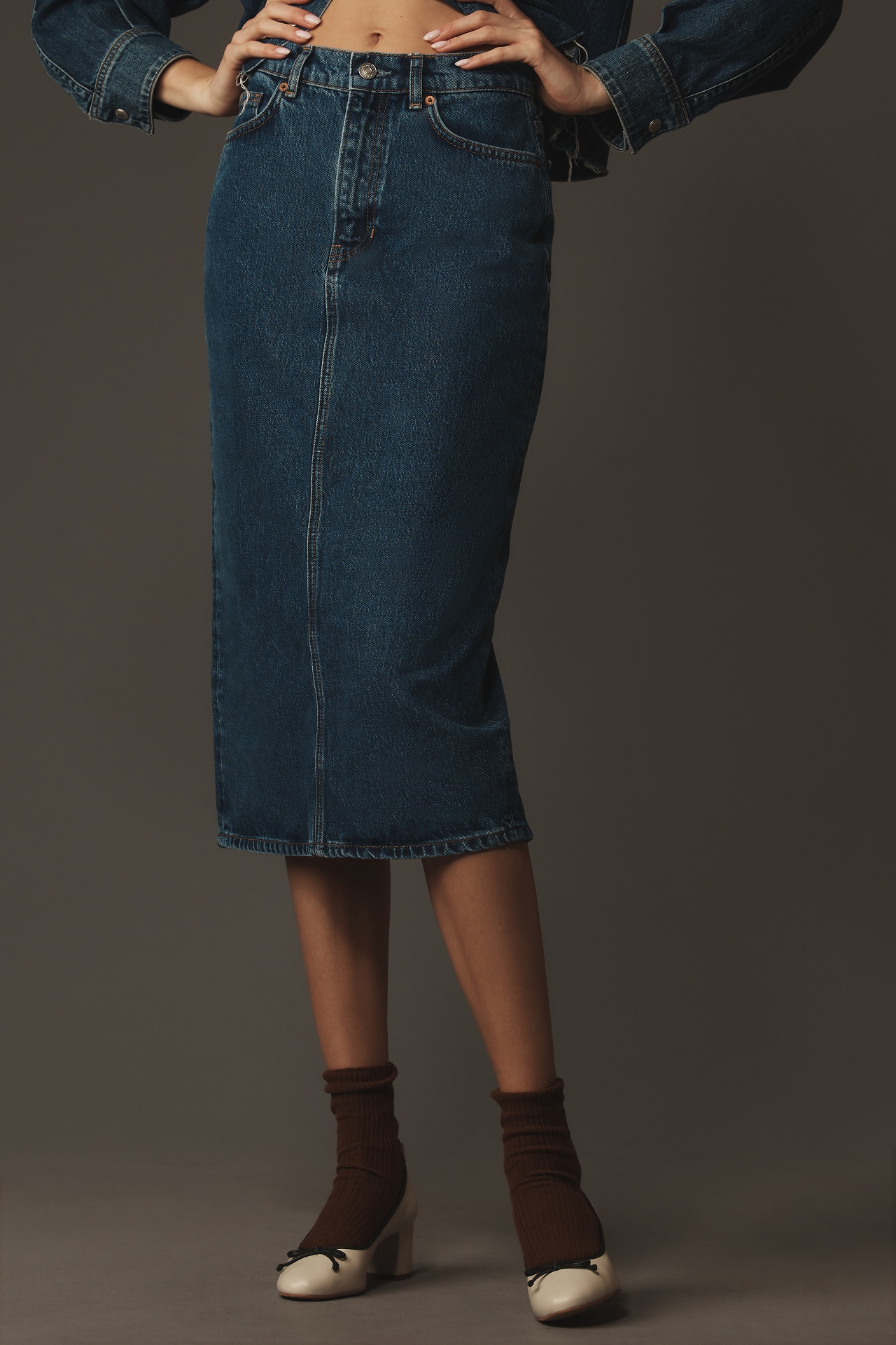 Reformation Jayde High-Rise Denim Midi Skirt