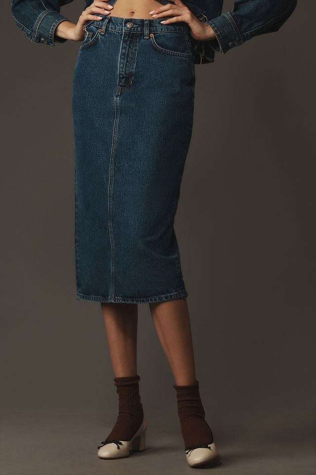 Jayde High Rise Denim Midi Skirt - Sustainable Denim