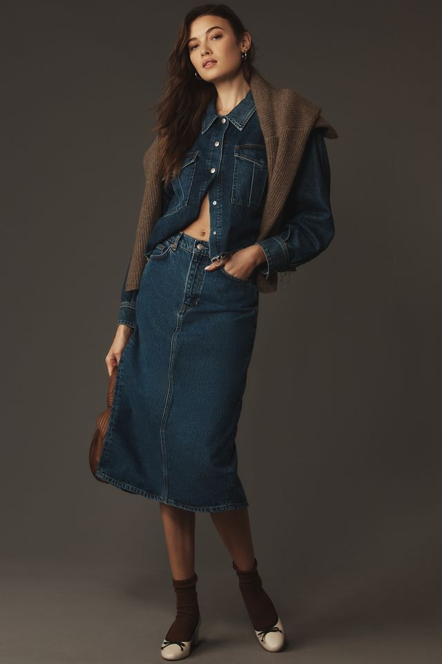 Jayde High Rise Denim Midi Skirt - Sustainable Denim