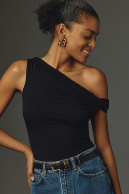 Reformation Cello Cowl-neck Stretch-woven Top In Black