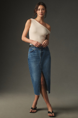 Reformation Nila Long Denim Skirt In Blue