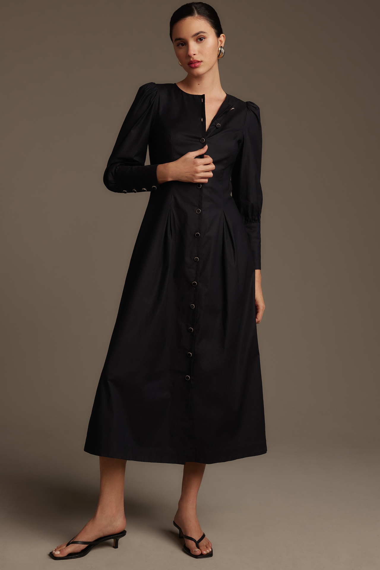 Reformation Halia Long-Sleeve Button-Front Midi Dress