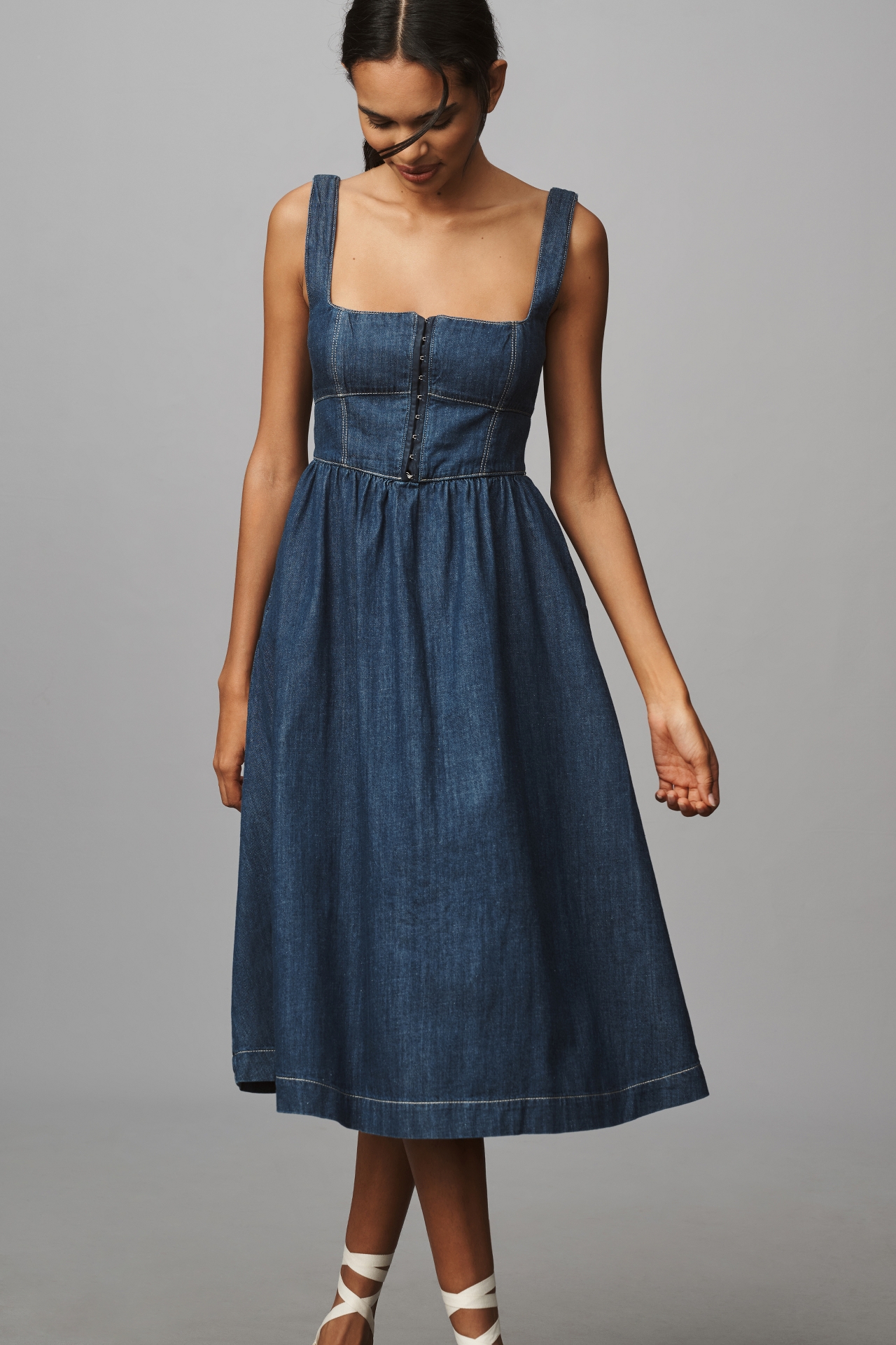 Reformation Tagliatelle Denim Midi Dress