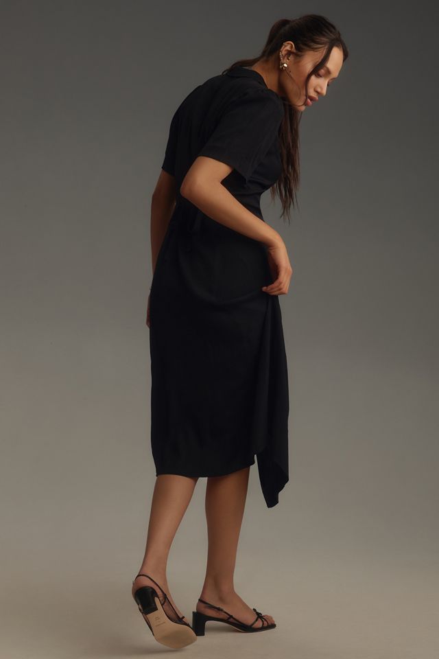 reformation wilda midi dress NWT Reformation Wilda Midi Dress Blue Button Front Cap Sleeve Size 6