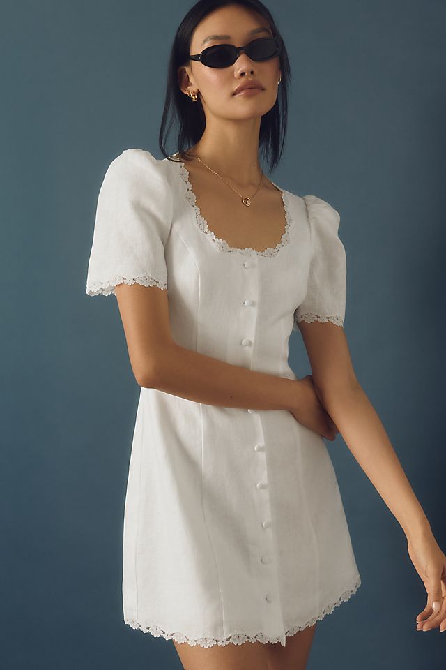 white reformation dress NWT HollyhockDress Ivory Long Maxi Bridal Gown $398 MSRP The Belgium Has A Fitted Bodice With A Relaxed Skirt. Arya Linen Dress