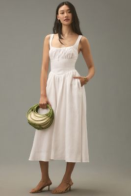 Shop Reformation Balia Linen Midi Dress In White