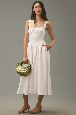 Reformation Tagliatelle Linen Midi Dress In White