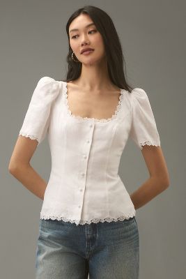 Shop Reformation Anabella Linen Top In White