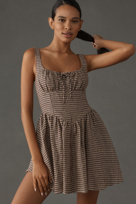 reformation daria linen sleeveless basque-waist a-line mini dress Reformation Daria Linen Mini Dress