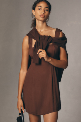 Reformation Gabin Square-neck Mini Dress In Brown