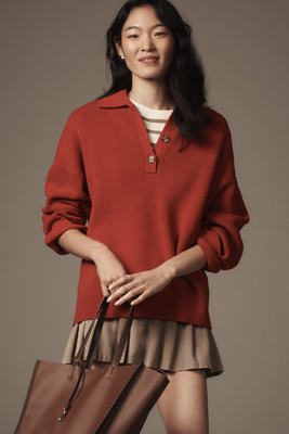 Reformation Brooklyn Polo Sweater In Red