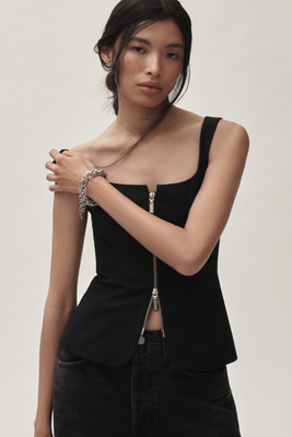 Reformation Laine Zip-front Top In Black