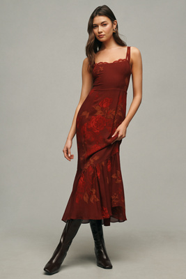 Reformation Irisa Floral Trumpet Dress In Purple