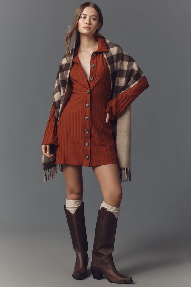 Reformation Benton Ribbed Button-Front Sweater Mini Dress | Anthropologie
