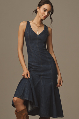 Reformation Serafina Mermaid Skirt Sleeveless Denim Dress In Blue