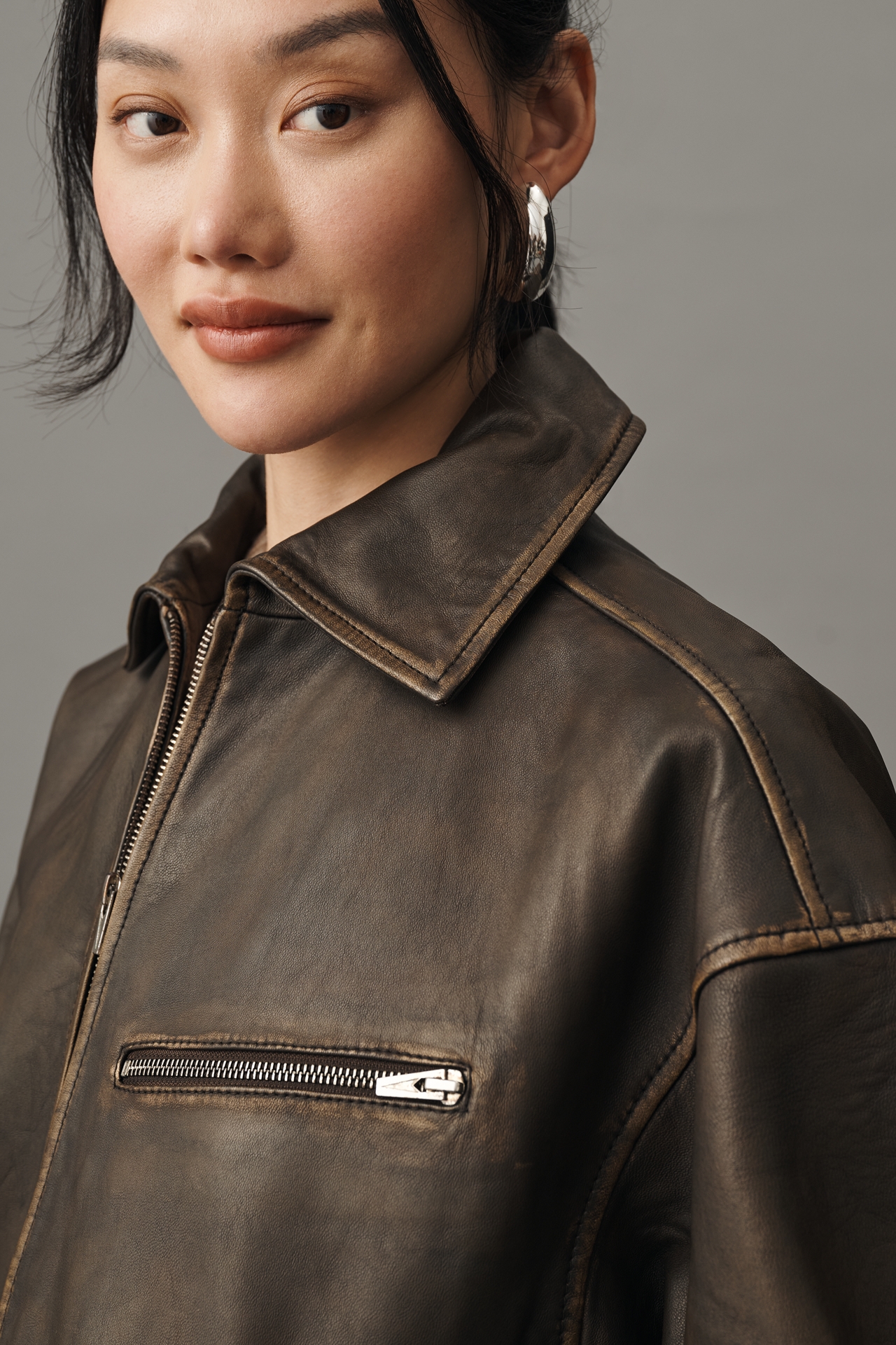 Reformation Veda Marco Leather Oversized Bomber Jacket