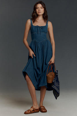 Reformation Balia Denim Midi Dress In Blue