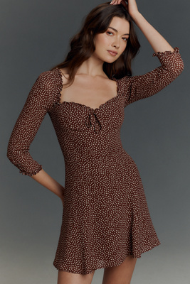 knee length dresses for ladies Reformation Cream Floral Long Sleeve Hooman Smocked Button Front A Lin –  Brie main image 0