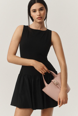 Reformation Defina Drop-waist Knit Mini Dress In Black