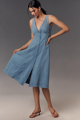Shop Reformation Sebastien Denim Midi Dress In Blue