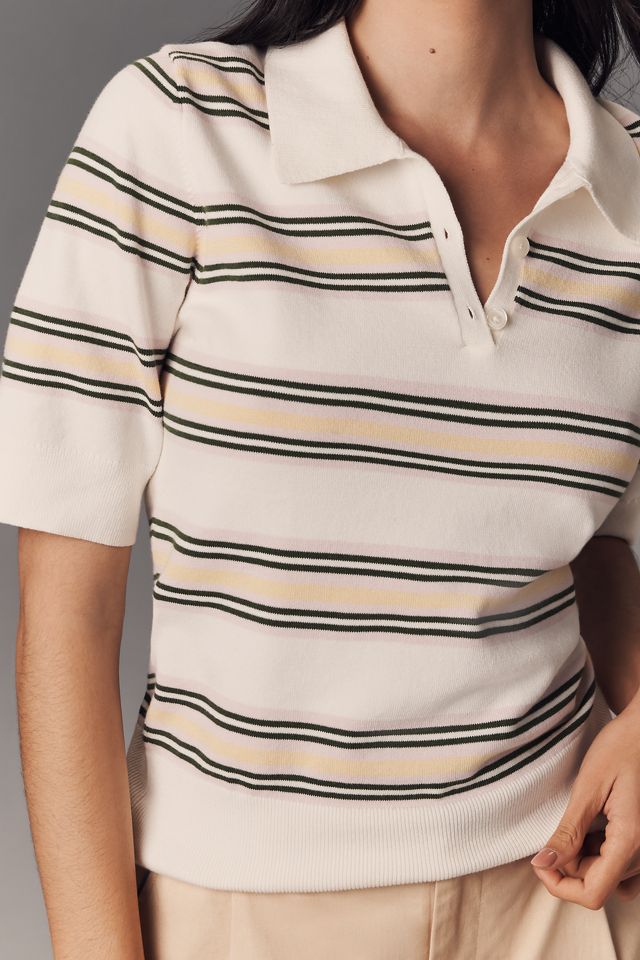 Reformation Campbell Short-Sleeve Polo Sweater Top #3