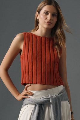 Reformation Callie Cotton Ribbed Sweater Tank In Red