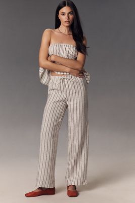 Reformation Olina Linen Pants In Beige