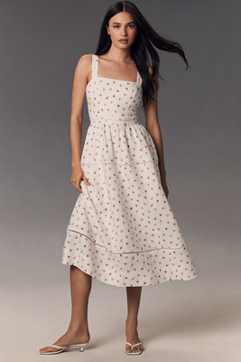 Shop Reformation Everett Linen Midi Dress In Beige