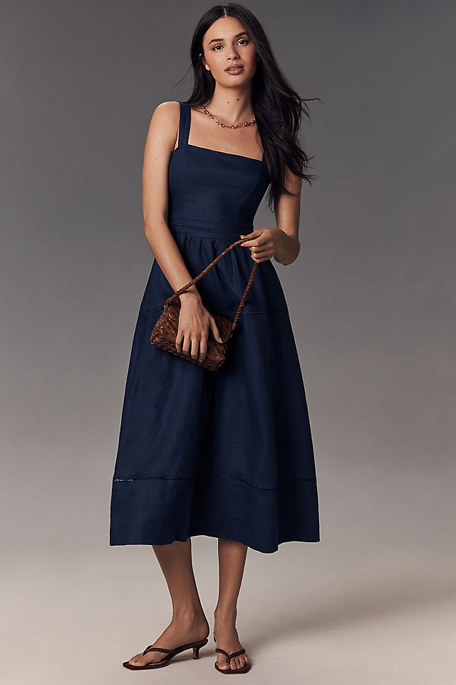 linen dress reformation Lisa | Yellow Casual dresses Be sweetly spotted in a linen dress designed with a romantically squared neckline and rendered in beloved black and white. Reformation Striped Linen Dress Size