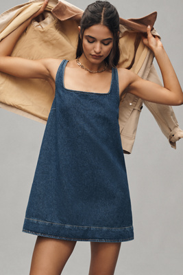 Reformation Myla Sleeveless Square-neck Denim Mini Dress