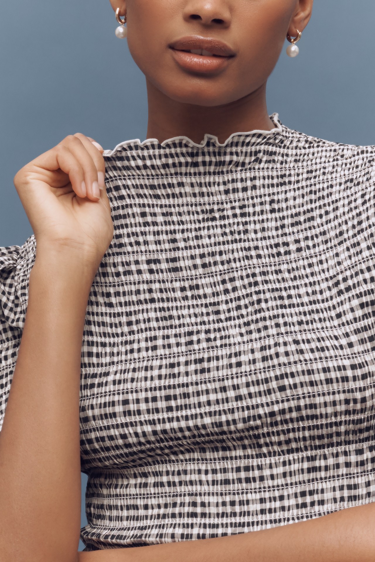 Reformation Aggie Puff-Sleeve Smocked Peplum Top