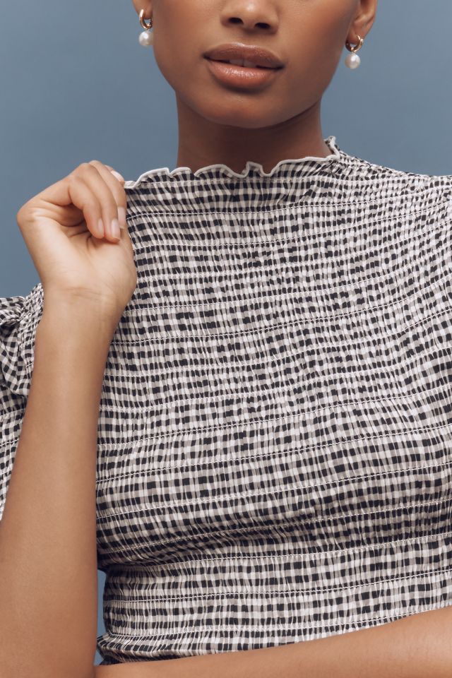 Reformation Aggie Puff-Sleeve Smocked Peplum Top #1