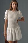 Reformation Leannah Puff-Sleeve Smocked Mini Dress