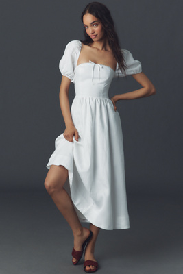 reformation marabella linen dress Reformation Marabella Shirred Floral Print Linen Midi Dress, $248 |  NET-A-PORTER.COM
