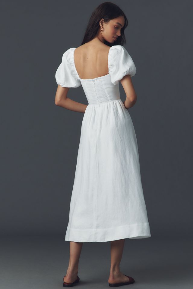 Reformation Marella Linen Puff-Sleeve Dress #1
