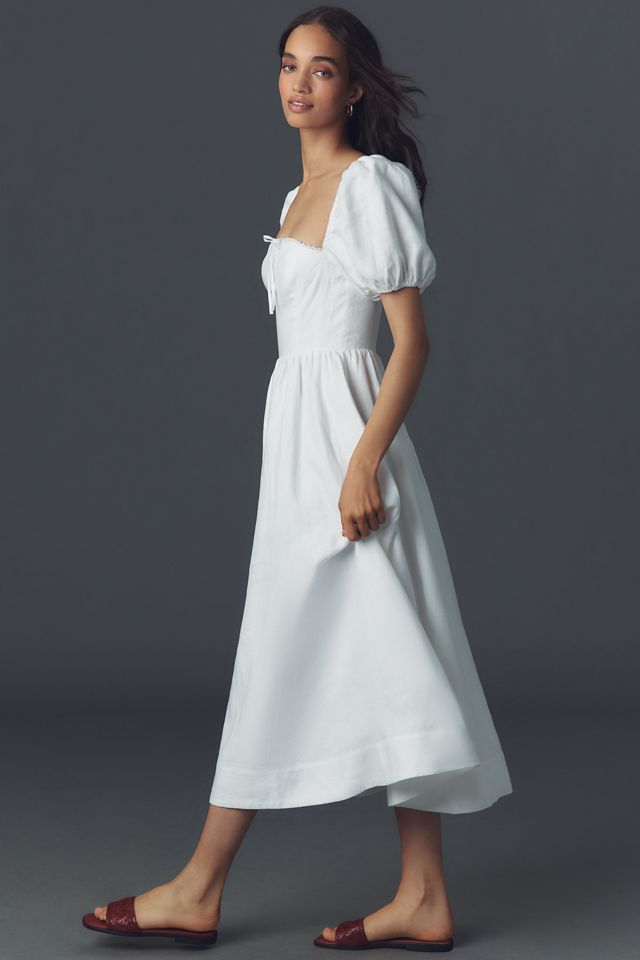 Reformation Marella Linen Puff-Sleeve Dress #3