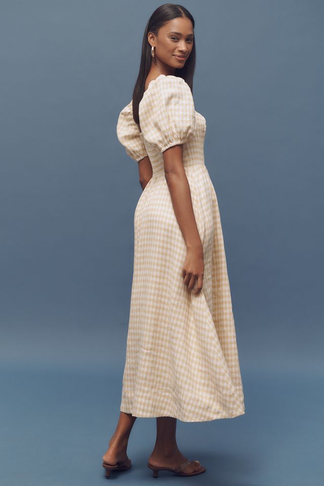 Reformation Marella Linen Puff-Sleeve Dress