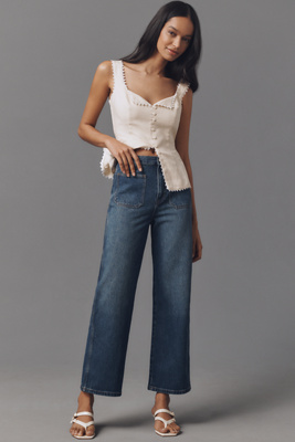 Reformation Alyssa Stretch High-rise Wide-leg Cropped Jeans In Blue
