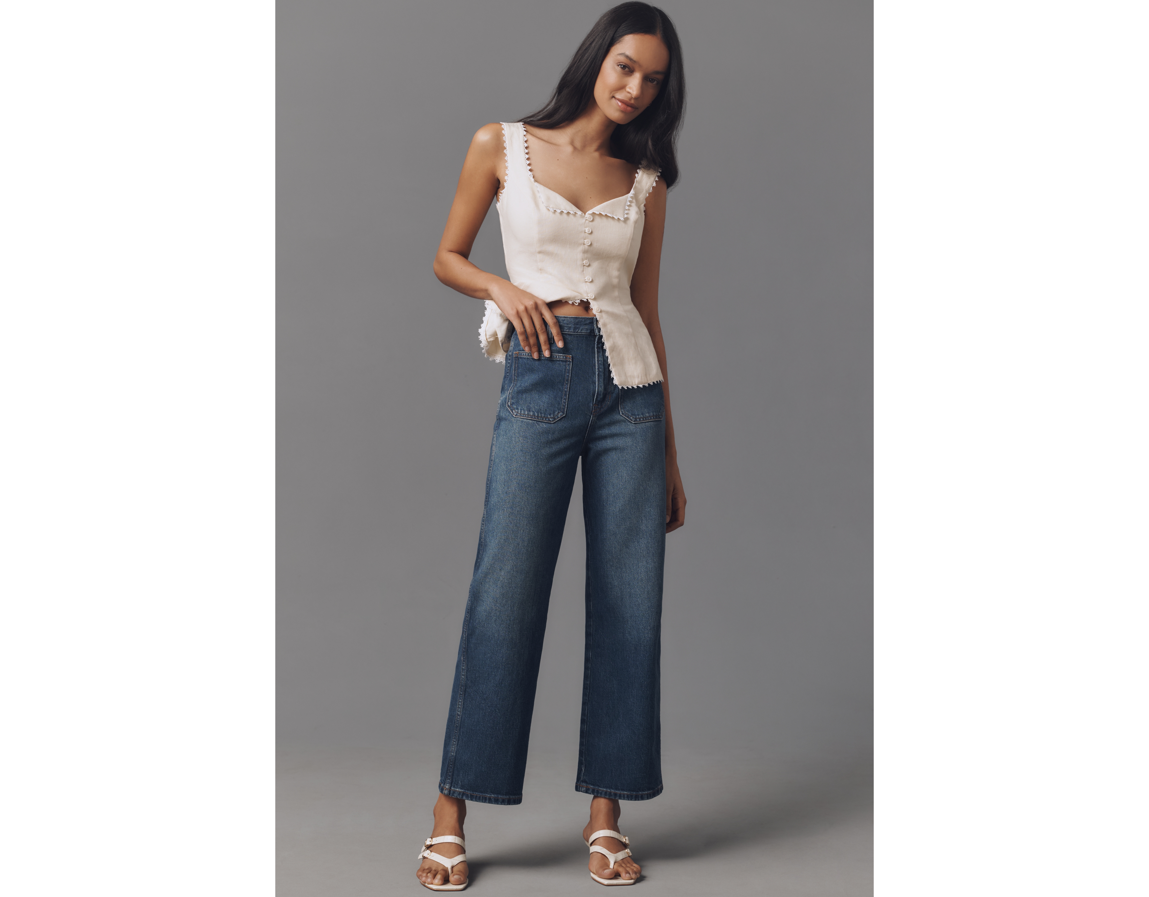Reformation Alyssa Stretch High-Rise Wide-Leg Cropped Jeans