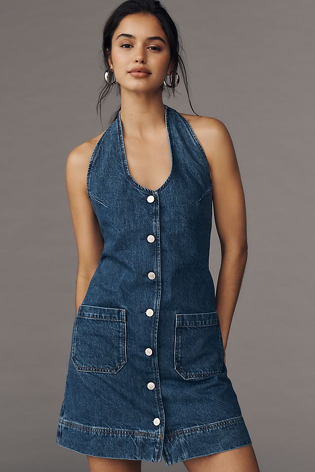 denim halter dress City Girl Mini Reformation Brittany Halter Denim Mini