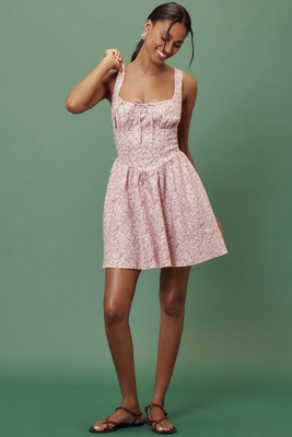 Reformation Daria Linen Sleeveless Basque-waist A-line Mini Dress