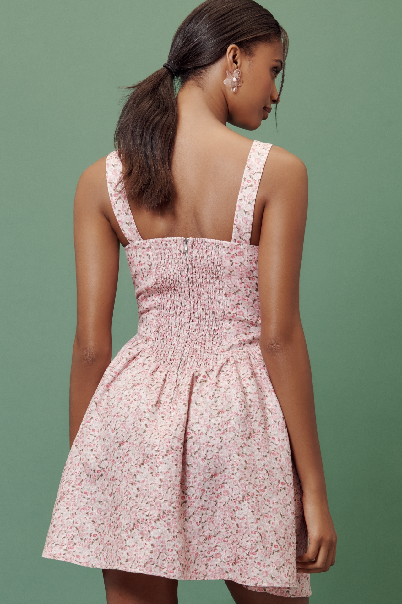 Reformation Daria Linen Sleeveless Basque-Waist A-Line Mini Dress