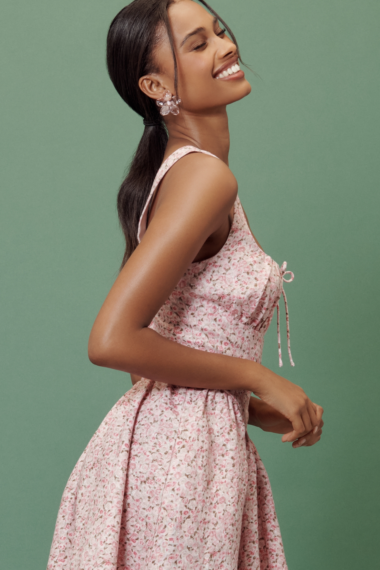 Reformation Daria Linen Sleeveless Basque-Waist A-Line Mini Dress